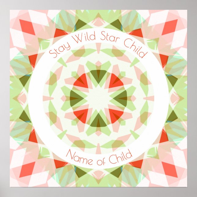 Red Grönt Stanna Vild Star Child Namn Nursery Deco Poster (Framsidan)