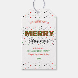 Red Grönt Stripe God jul Stars Presentetikett