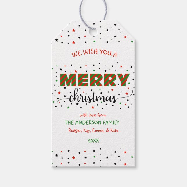 Red Grönt Stripe God jul Stars Presentetikett (Framsidan)