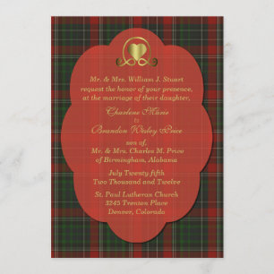 Red & Grönt Stuart Tartan Plaid Personligt bröllp Inbjudningar