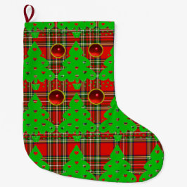 RED GRÖNT TARTAN,JULGRAN MED HJÄRTA STOR JULSTRUMPA