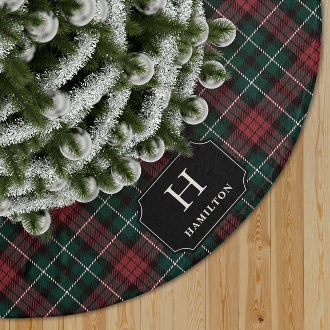 Red & Grönt Tartan Play Monogram & Family Namn Julgransmatta Borstad Polyester (Skapare uppladdad)