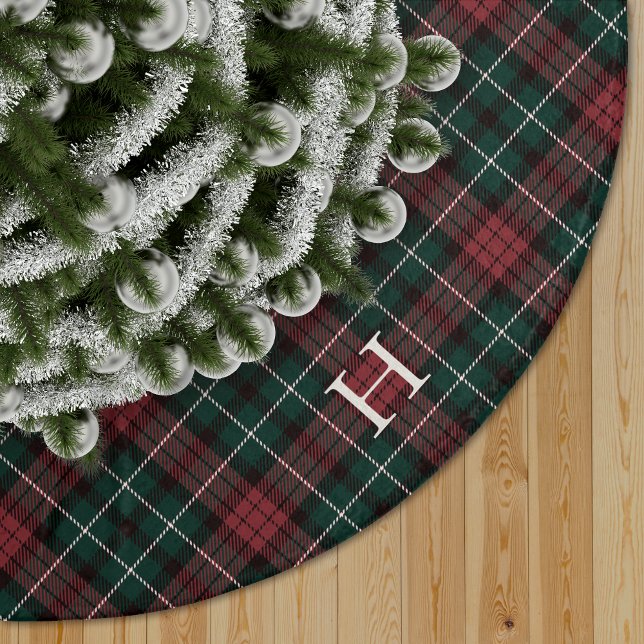 Red & Grönt Tartan Play Monogram Julgransmatta Borstad Polyester (Skapare uppladdad)