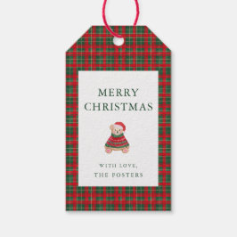 Red Grönt Tartan Play Teddy Juletiketter Presentetikett