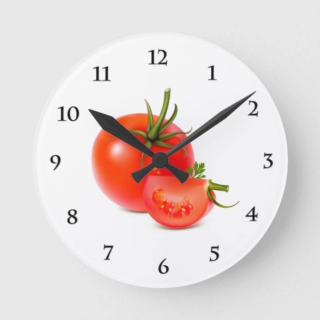 Red Grönt Tomato Food Art Rund Klocka (Framsida)