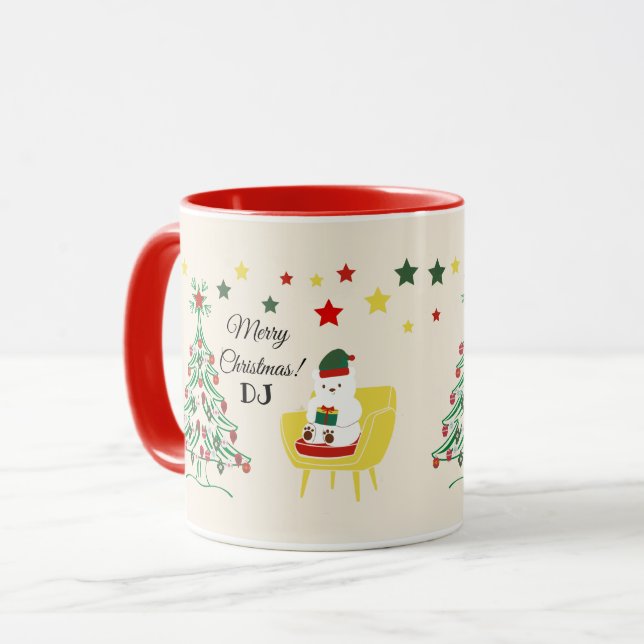 Red Grönt Träd Modern God jul Mugg (Framsida vänster)