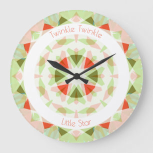 Red Grönt Twinkle Little Star Flicka Nursery Stor Klocka