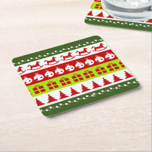 Red Grönt Ugly jul Sweater Festive Clipart Underlägg Papper Kvadrat