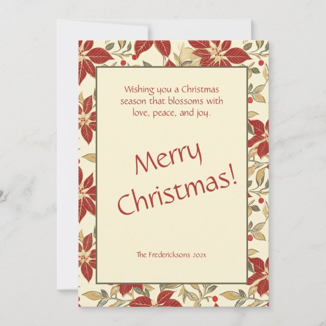 Red Grönt Vintage Poinsettias jul Julkort (Framsida)