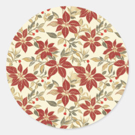 Red Grönt Vintage Poinsettias jul Runt Klistermärke