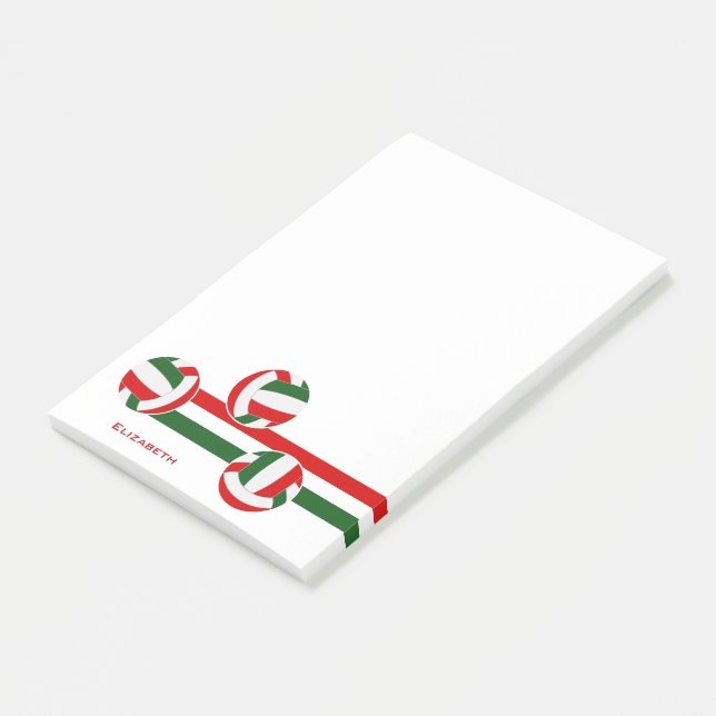 Red grönt volleybollar anpassningsbar player namn post-it block (Vinklad)