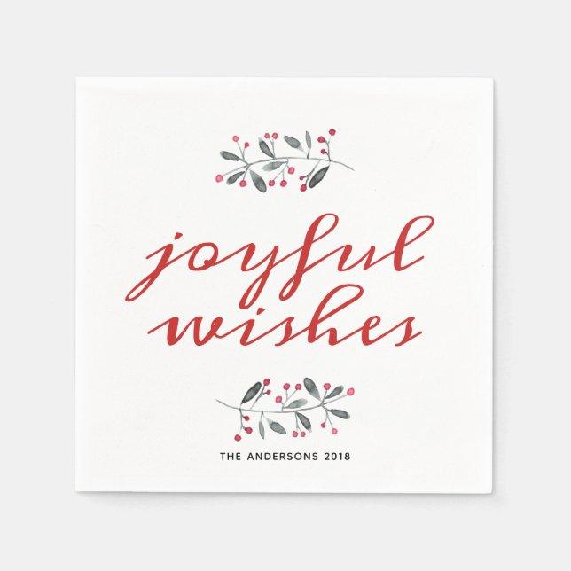 Red & Grönt Watercolor Holly Gren Helgdag Pappersservett (Framsidan)