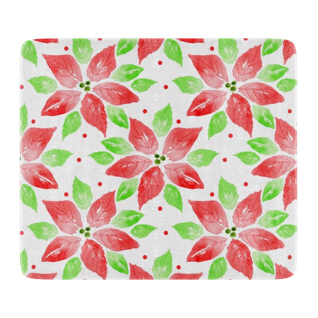 Red Grönt Watercolor Poinsettia Mönster (Framsidan)