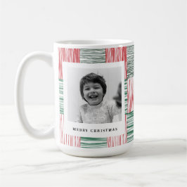 Red Grönt Watercolor Rand Mönster One Photo Kaffemugg