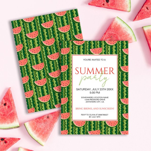 Red Grönt Watermelon Slices (sommarskiktet party) Inbjudningar (Skapare uppladdad)