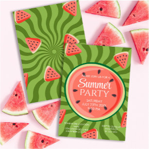 Red Grönt Watermelon (sommartid) party Inbjudningar