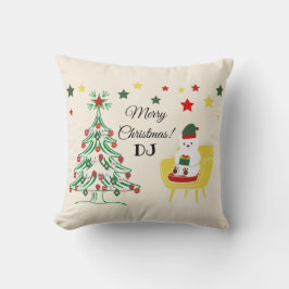 Red Grönt White Bear Träd Monogram God jul Kudde