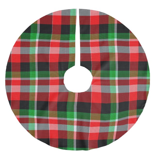 RED GRÖNT WHITE CHRISTMAS PLAID MÖNSTER JULGRANSMATTA BORSTAD POLYESTER (Framsidan)