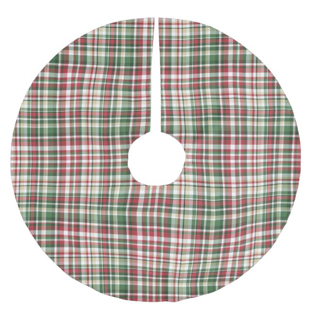 RED GRÖNT WHITE CHRISTMAS PLAID MÖNSTER JULGRANSMATTA BORSTAD POLYESTER (Framsidan)