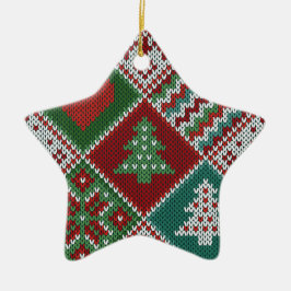 Red Grönt White Faux Sticka jul Mönster Julgransprydnad Keramik