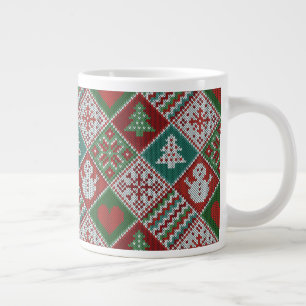 Red Grönt White Faux Sticka jul Mönster Jumbo Mugg