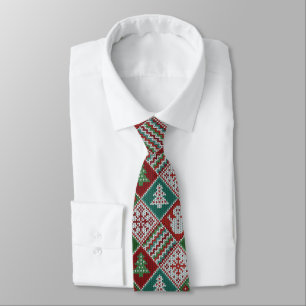 Red Grönt White Faux Sticka jul Mönster Slips