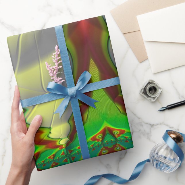 ~ Red Grönt White Fractal ~ jul Presentpapper (Gåvor)