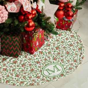 Red Grönt White Holly Berry Personlig Monogram Julgransmatta Borstad Polyester