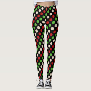 Red Grönt White Polka Dot Mönster Leggings