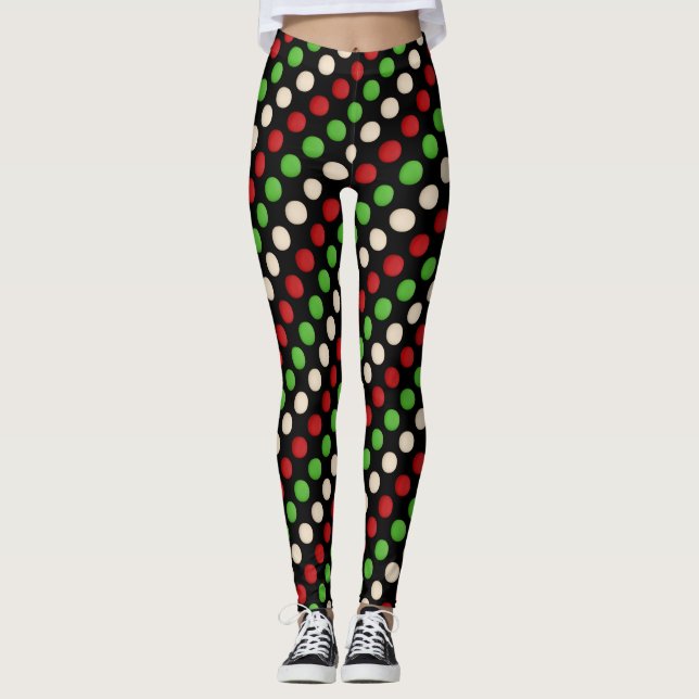 Red Grönt White Polka Dot Mönster Leggings (Framsida)