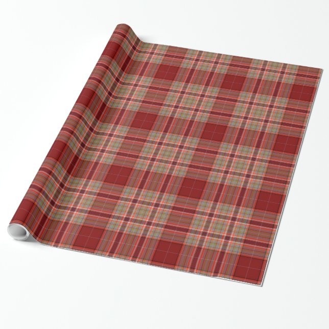 Red Grönt White Tartan Play Presentpapper (Utrullad)