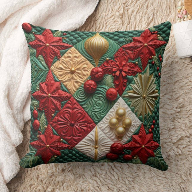RED GRÖNT WHITTED QUILTED LOOK CHRISTMAS BOLLAR KUDDE (Filt)