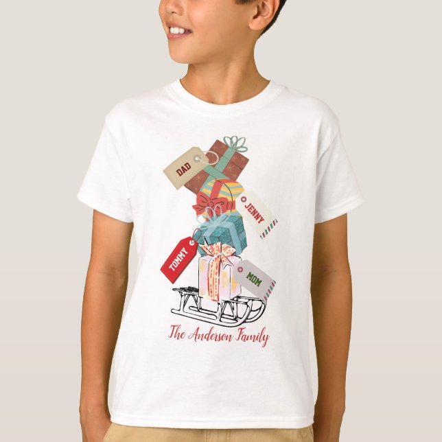 Red Grönt Winter Sled Family Matchande jul T Shirt (Framsida)