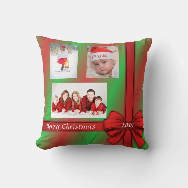Red Grönt Wrapped Gift jul Photo Pillow Kudde (Framsida)