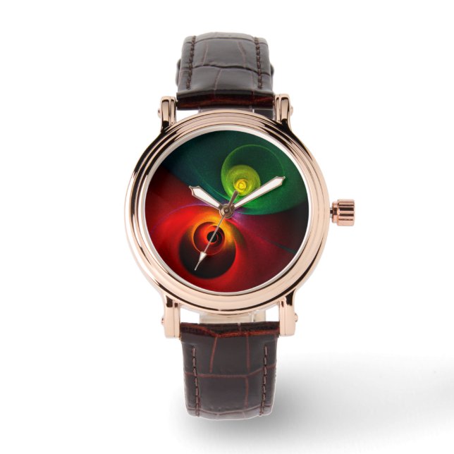 Red Grönt Yin Yang Modern Abstrakt Art Mönster #20 Armbandsur (Framsida)
