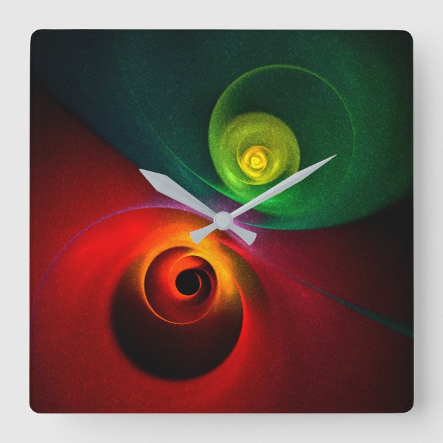 Red Grönt Yin Yang Modern Abstrakt Art Mönster #20 Fyrkantig Klocka (Framsida)