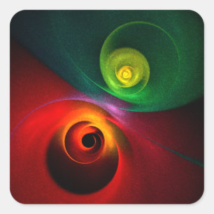 Red Grönt Yin Yang Modern Abstrakt Art Mönster #20 Fyrkantigt Klistermärke