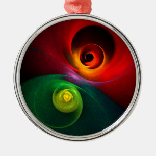 Red Grönt Yin Yang Modern Abstrakt Art Mönster #20 Julgransprydnad Metall