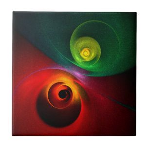 Red Grönt Yin Yang Modern Abstrakt Art Mönster #20 Kakelplatta