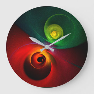 Red Grönt Yin Yang Modern Abstrakt Art Mönster #20 Stor Klocka