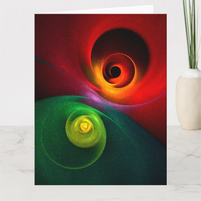 Red Grönt Yin Yang Modern Abstrakt Art Mönster #20 Tack Kort (Framsida)