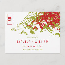 Red Grönt Zen Bamboo Chinese Bröllop spara datum Meddelande Vykort