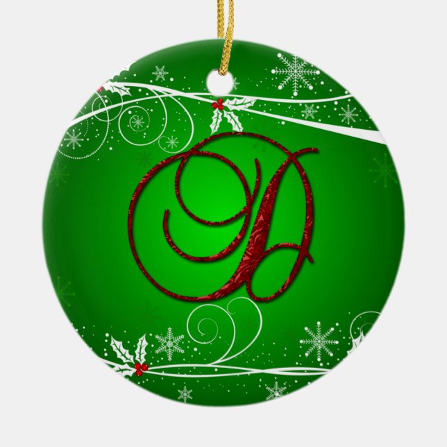 Red Grönts Holly Initial D jul Ornament (Framsidan)