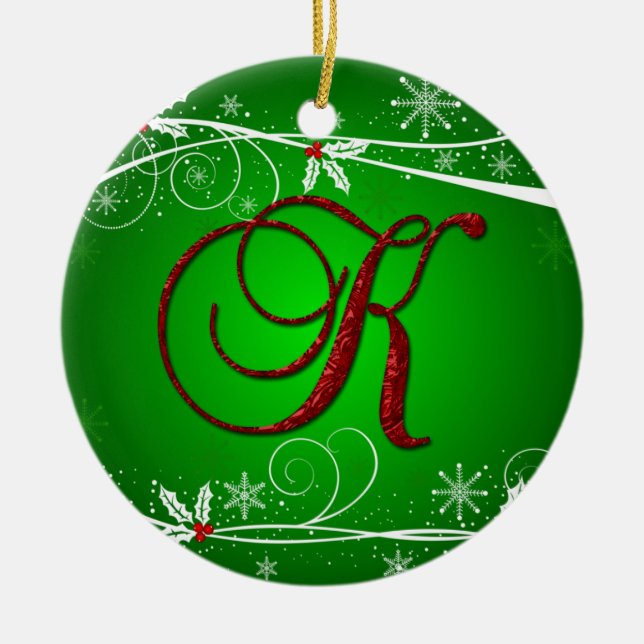 Red Grönts Holly Initial K jul Ornament (Framsidan)