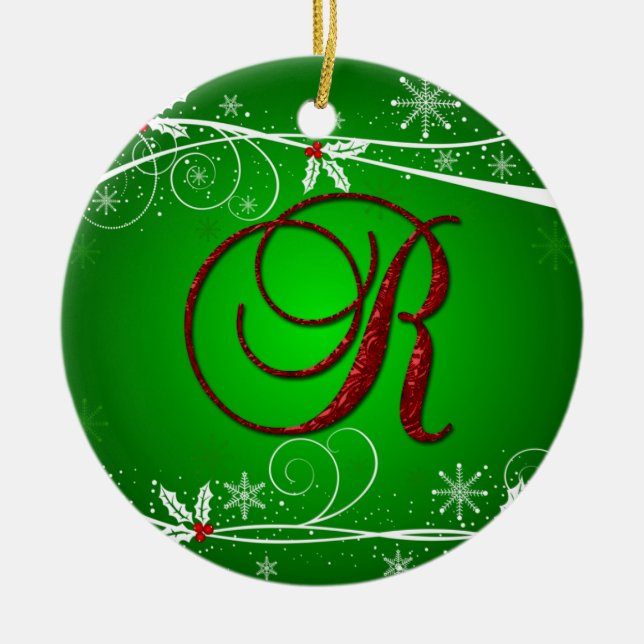 Red Grönts Holly Initial R jul Ornament (Framsidan)