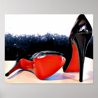 Red Grund Heels Louboutin Classic Black Pumps Poster