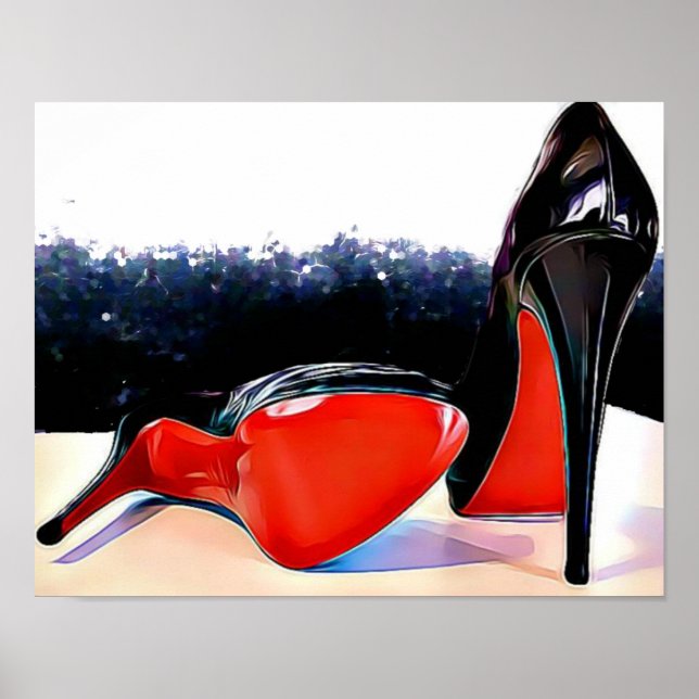 Red Grund Heels Louboutin Classic Black Pumps Poster (Framsidan)