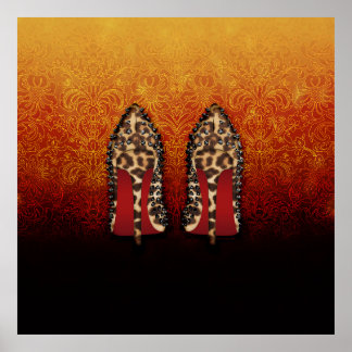 RED GRUND-högklackar i LEOPARD Poster