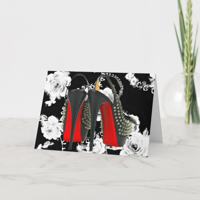 Red Grund Spike Heels Romantic Ro Card Kort (Framsida)