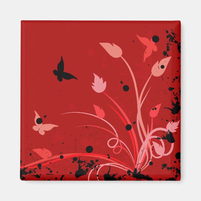 Red Grunge Butterfly Magnet (Framsidan)